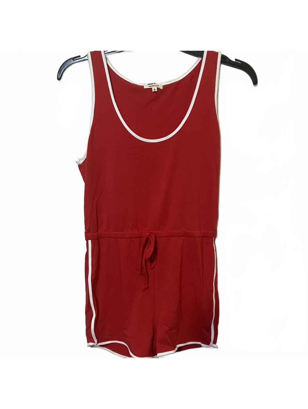 Heart & Hips Soft Red White Trim Sleeveless Drawstring Romper Women's Medium